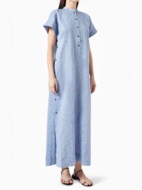 Bondi Born Blue Linen Short Sleeve Maxi Dress S